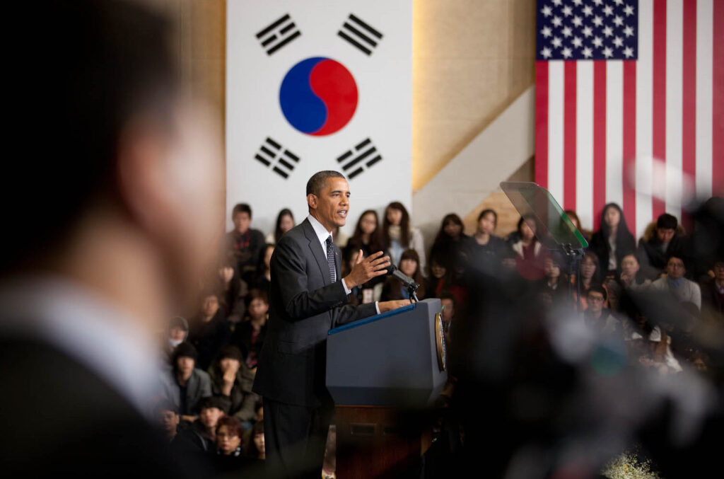 President Barack Obama delivers remarks at Hankuk University of Foreign Studies in Seoul, Republic of Korea, March 26, 2012. (Official White House Photo by Chuck Kennedy)